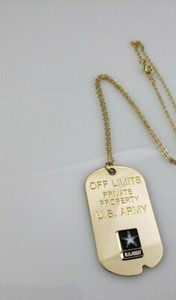 OFF LIMITS PRIVATE PROPERTY U.S. Army Gold Tone Dog Tag 18" Necklace