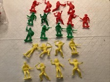 21 Marx Plastic Cowboys  Indians: Red, Yellow  Green