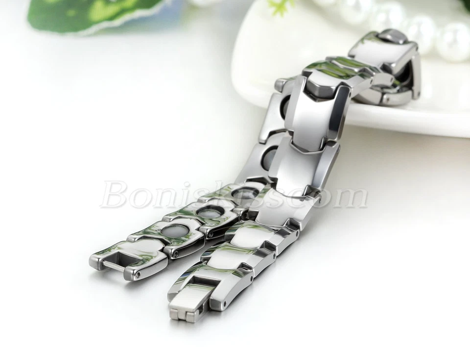 Men 10mm Wide Glossy Tungsten Carbide Charm Healthy Magnetic Bracelet Wrist Link - Image 3 of 3