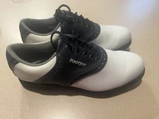 footjoy golf shoes 8.5 mens white and blue leather soft spike less golf shoes 