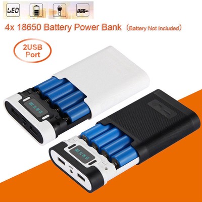 Dual USB Ports 5V/2.5A 2000-12000mAh Power Bank DIY Case Set For 4*18650 Battery
