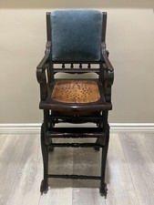 Antique Victorian Wooden Convertible Combination Baby High Chair Stroller, 38" T
