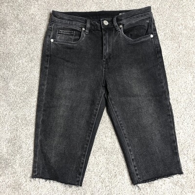 Blanc NYC Shorts Women Size 26 Bermuda Denim  Washed Out Black Raw Hem Skinny
