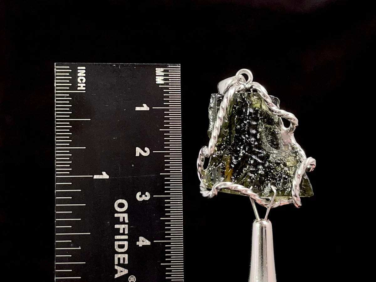 Raw MOLDAVITE Pendant Sterling Silver Wire Wrapped Genuine Crystal
