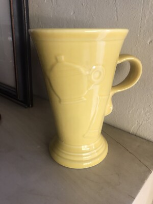Fiesta USA Footed Cappuccino Coffee Mug Sunflower Yellow Embossed 18 Oz MINT