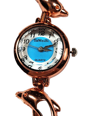 YaWeiSi Women's 8 In. Rosegold & Blue Dolphin Watch New Battery