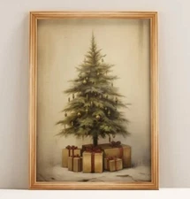 Christmas Wall Decor Printable Xmas Trees Decor Painting, Rustic Christmas Art