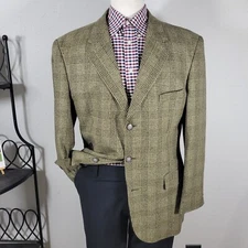 J.Riggings Men's Sport Coat Blazer Three Button Tan Silk Wool Plaid Size 42R