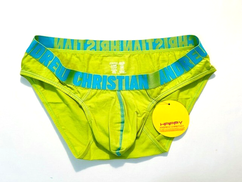 Andrew Christian Size X-Large Cotton Brief - Lime/Aqua Blue - Roomy Pouch - Picture 2 of 11