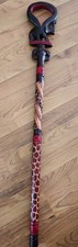 African Carved Wooden Walking Stick Elephant Motif Red Brown Handmade