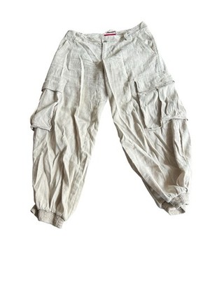 Alice + Olivia Joggers Siz 6 Beige Nude Mid Rise Linen Blend Tapered Cargo Pants