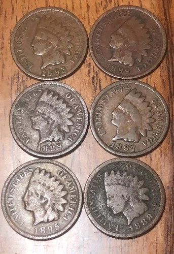 Indian Penny’s, 1893,1899,1889,1897,1895,1888,Get (6) Cents Get These Coins N127