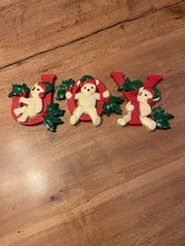 Vtg HOMCO Set of 3 Christmas JOY BEARS Hanging Wall Plaques #5540 Original Box