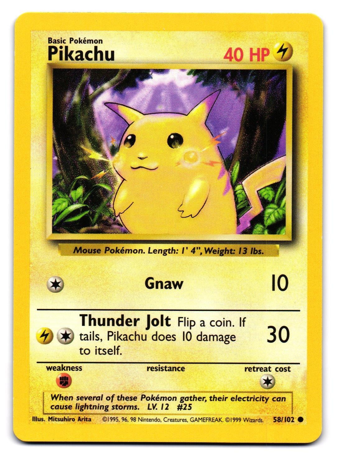 PIKACHU 58/102 BASE SET UNLIMITED COMMON NEAR MINT POKEMON TCG