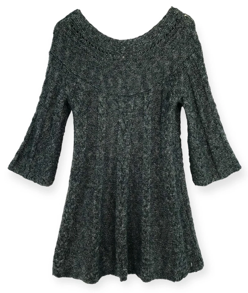 Free People We The Free Sweater Dress Women's Medium Gray Chunky Knit Scoop Neck - Image 4 of 4