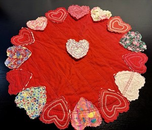Handmade Stitched Appliqué Hearts Valentines Day Table Mat Centerpiece 20”