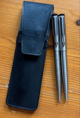 PARKER Silver Mechanical Pencil Ballpoint Pen with Leather Case