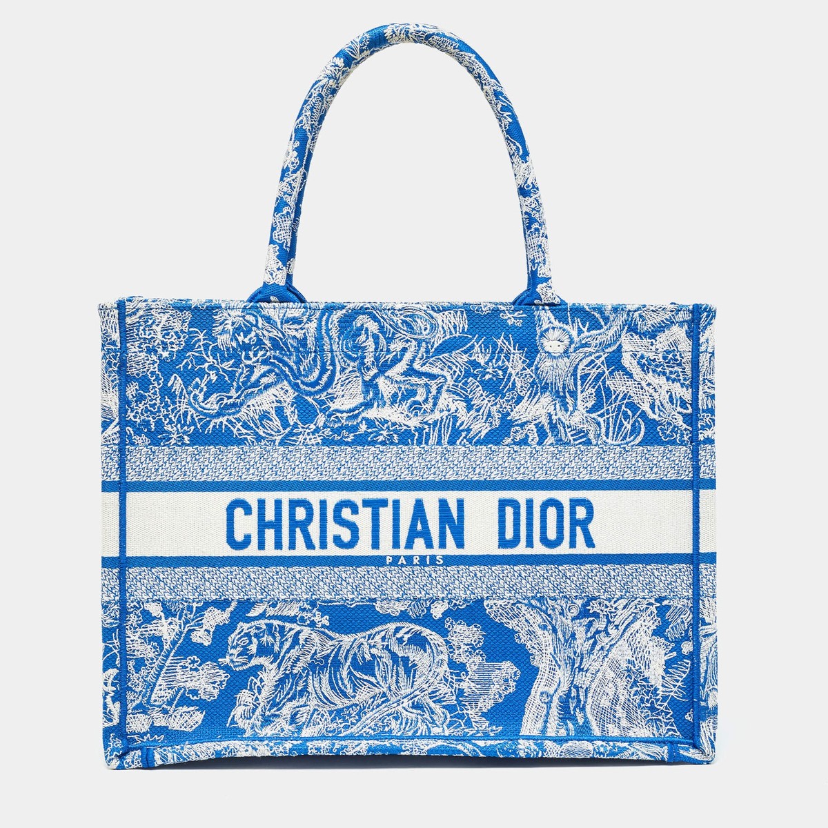 Dior BlueWhite Embroidered Canvas Medium Toile de Jouy Book Tote