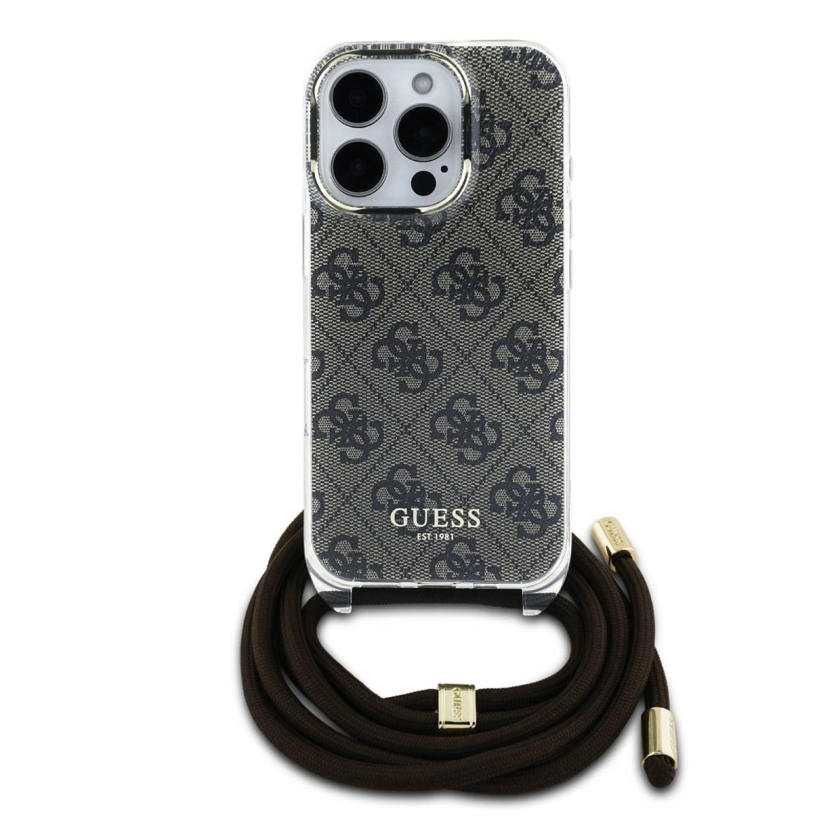 Coque Rigide iPhone 16 Pro Guess Marron Collier Téléphone IML