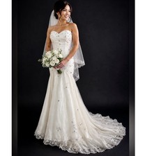 Light Champagne Mermaid Wedding Dress Lace sequin embroidered Fishtail size XS