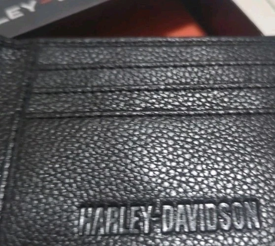 Nueva billetera Harley Davidson para hombre plegable negra 100 % cuero logotipo identificación ventana RFID Foto 4 de 4