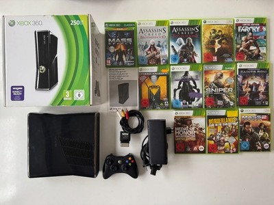 Xbox 360 / Xbox360 S Slim 250GB + Controller + Kabel + 12 Spiele in OVP