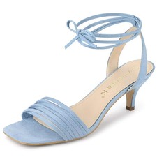 Allegra K Women's Kitten Heel Lace Up Suede Heel Sandals 7 Sky Blue