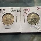 1963 & 1963 D SILVER WASHINGTON QUARTERS GEM BU