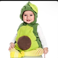 Baby Avocado Costume Romper With Striped Leggings  Hooded Leaf Detail
