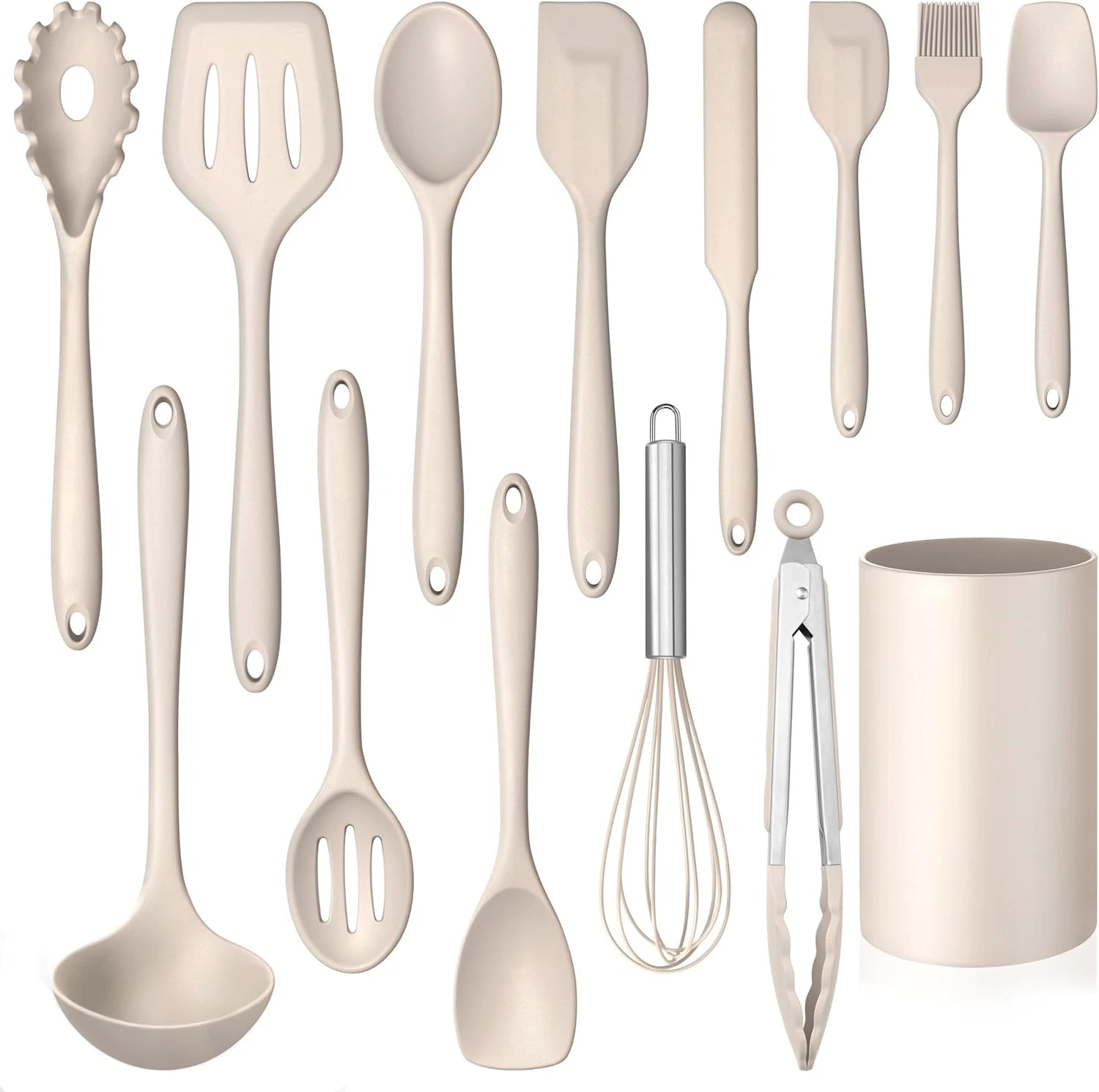 LIANYU 14 Pcs Kitchen Utensils Set with 13.07 x 4.65 x 4.61 inches, Khaki
