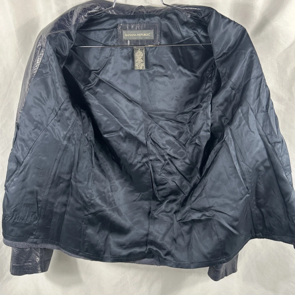 Banana Republic Blazer Size 6 Navy Leather 2 Button Jacket Womens Y2K Vintage - Image 4 of 4