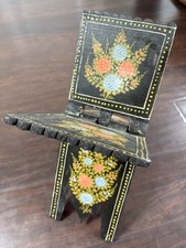Handmade Painted Book Stand Quran Stand Cookbook Bible Black Flowers Blue Gold