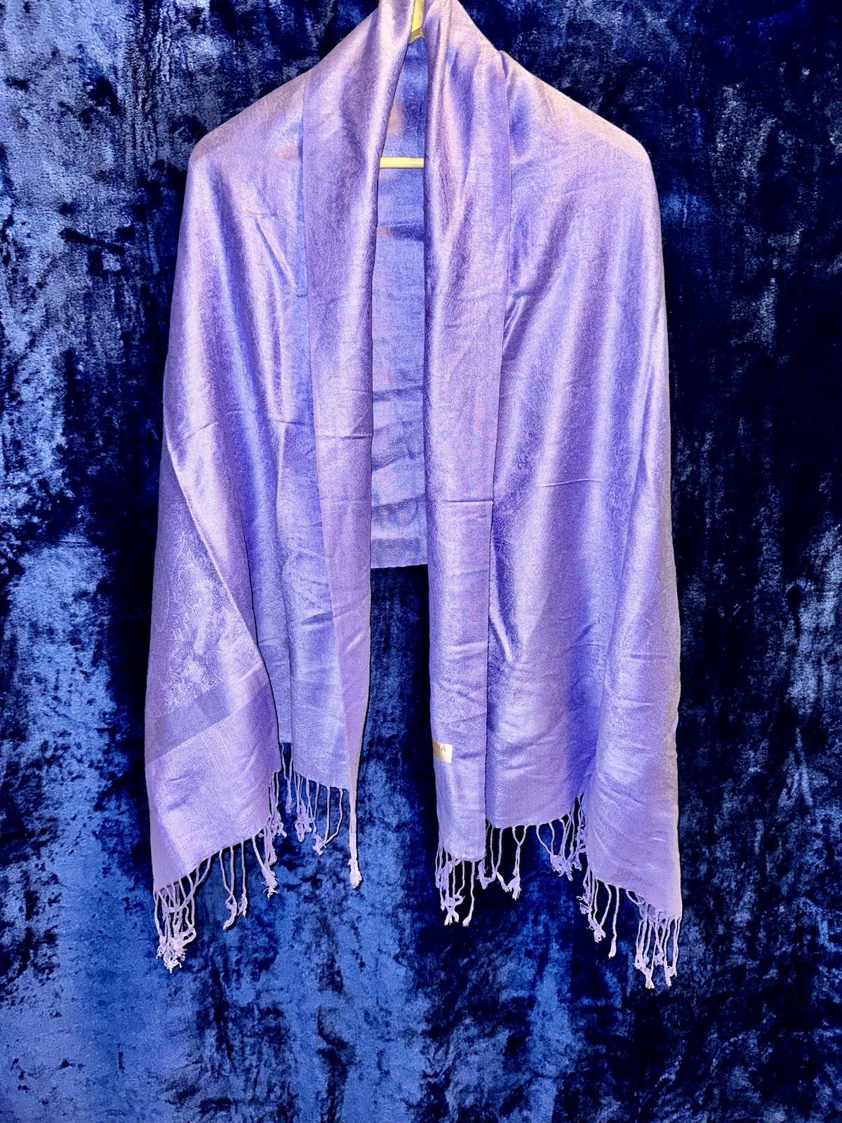 Lavender Pashmina Shawl Wrap Scarf 70% Pashmina 30% Silk Fringe Subtle Paisley