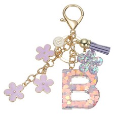 Alphabet B Tassel Cherry Blossom Initial Letter Keychain Purple, Pack of 1