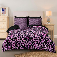 Juegos de cama edredón con estampado de leopardo Queen negro y púrpura 8 piezas guepardo púrpura