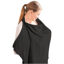 Konssy Muslin Nursing Cover with Rigid Hoop Carseat Canopy 100 Cotton Black