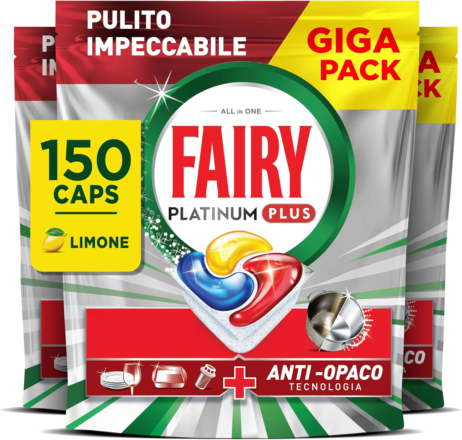Fairy Platinum Plus Pastiglie Lavastoviglie 150 Capsule Limone Offerta
