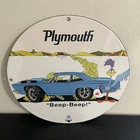 VINTAGE PLYMOUTH “BEEP-BEEP” GASOLINE MOTOR OIL PORCELAIN SIGN