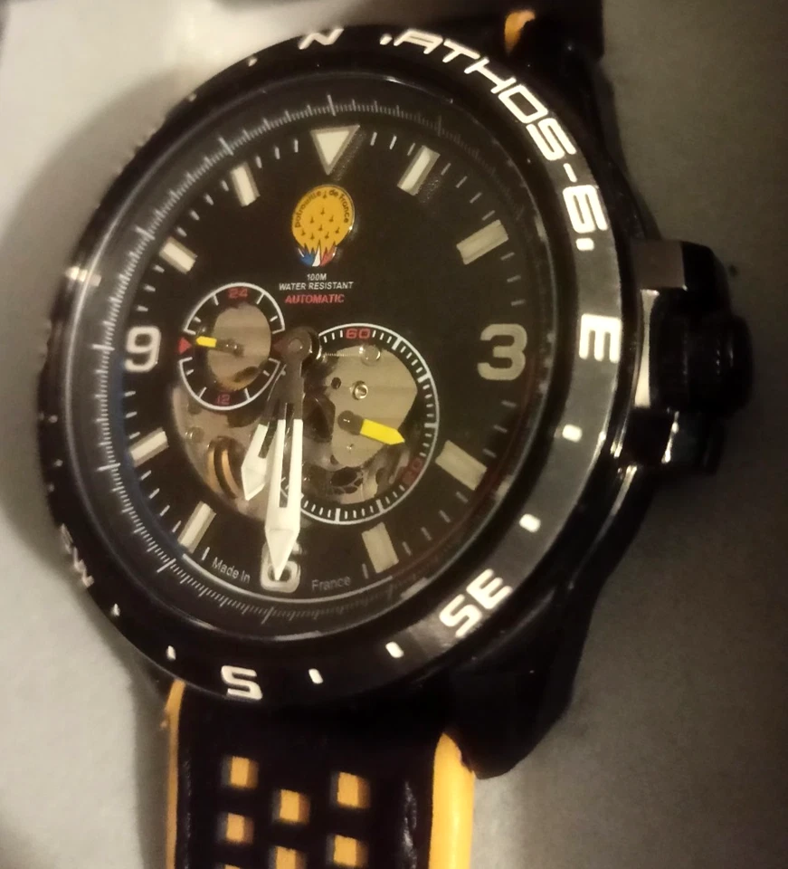 Montre Homme Patrouille de France Athos 6 Automatique Bracelet Jaune et Noir - Photo 2/3