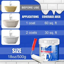 Tub and Tile Refinishing Kit - 500G Semi-Gloss White Tile Paint with Tools For
