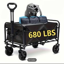Foldable Heavy Duty Utility Wagon Cart, 4 Wheels, 680 lb, Black/Blue