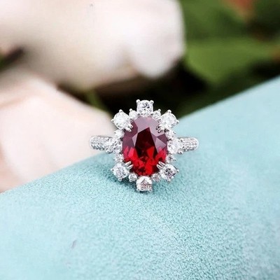 5.20 Ct Natural  Ruby & Diamond Engagement Ring Solid 14K White Gold All Size