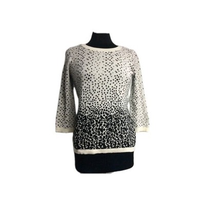 Ann Taylor Loft Womens Size M Crewneck White & Black Print Sweater Msrp $69.99