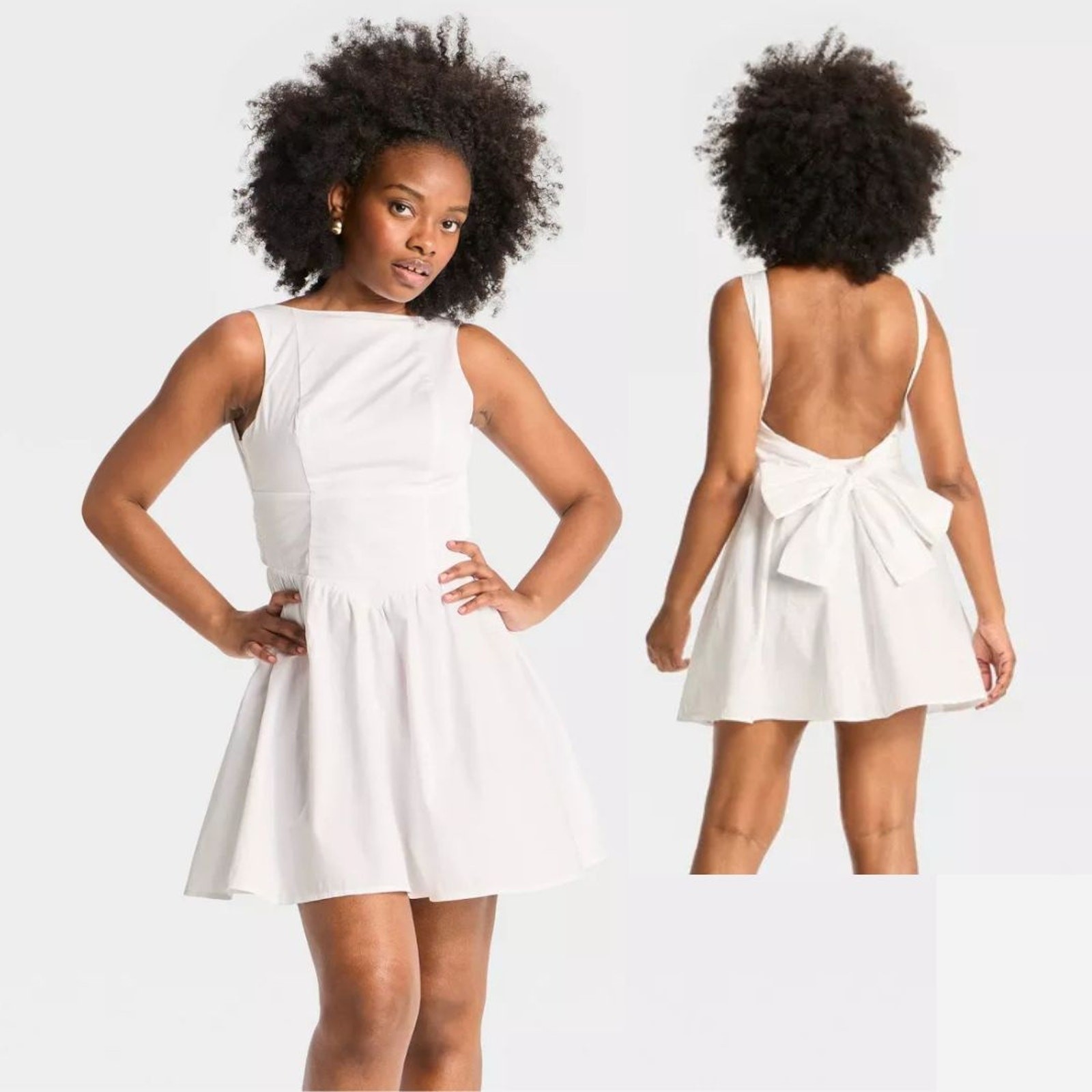 Vestido para mujer Wild Fable Mini línea A con lazo trasero blanco talla XS