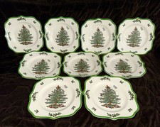 9 NEW Spode Christmas Tree Scalloped Square Salad Plates 9  NWT
