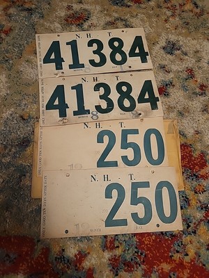2 Pairs NH Temporary License Plates Vtg 41384 & 250 NH Paper Tag 1960s? NH-T. 
