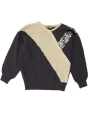 VINTAGE Womens V-Neck Jumper Sweater IT 44 Medium Navy Blue Colourblock AK09