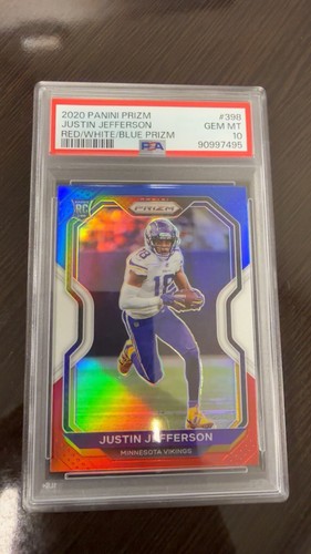 Panini 2020 Prizm Justin Jefferson Vikings #398 Red White & Blue RC PSA 10