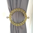 2 GOLD Plastic 7" Round Curtain Tie Backs Acrylic Crystals Drapery Holdbacks