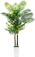 7ft Artificial Golden Cane Palm Tree with LED Fairy Lights  White 7ft, Green